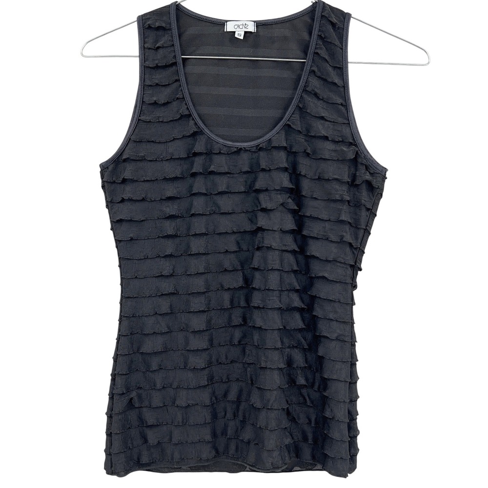 Cache Women's Black Tiered Ruffle SleevelessTank Top Scoop Neck Whimsigoth 90s S